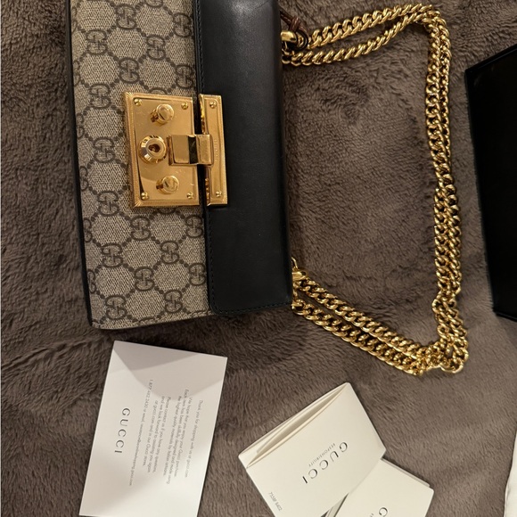 GG Supreme Monogram Calfskin Small Padlock Shoulder Bag Beige Black - Picture 8 of 12